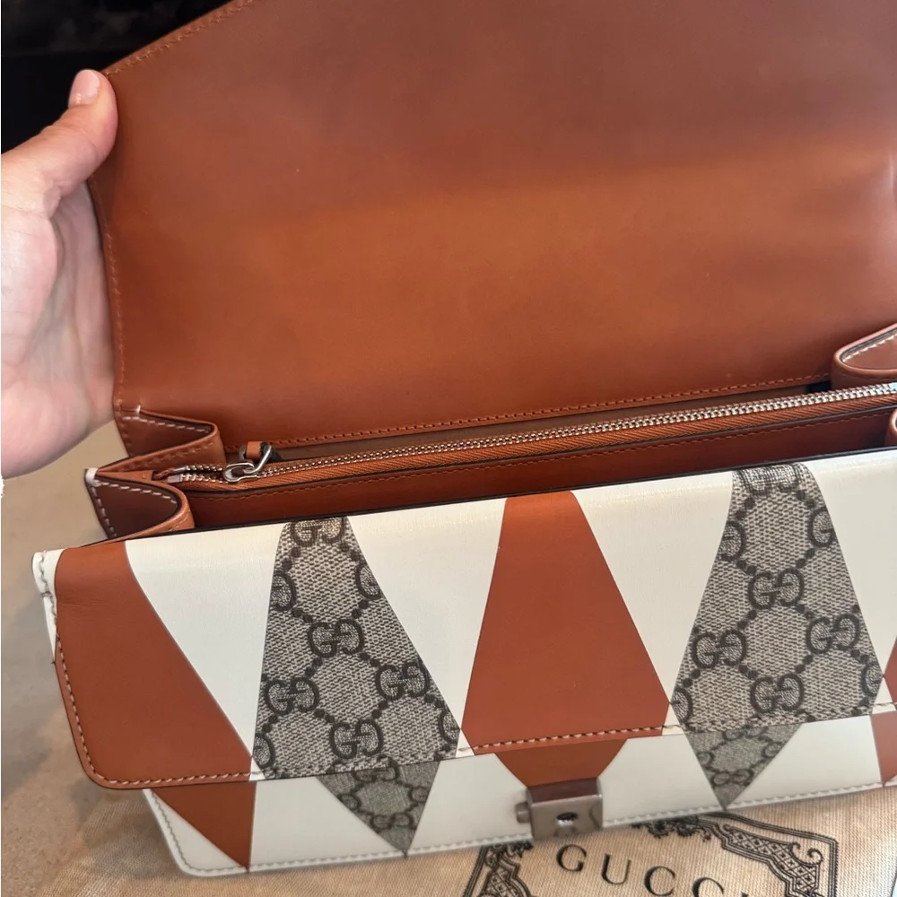 Gucci GG Dionysus Rhombus Print Shoulder Bag in Cream & Tan with Gray Accent - Picture 6 of 13